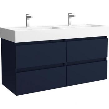 Mueble de baño Bequia 120cm con lavabo doble Roma y acabado azul, dimensiones 120x45x66 cm