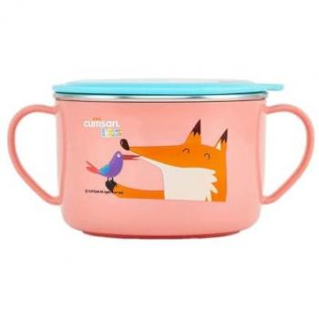 Taza Infantil de Acero Inoxidable 0.65L con Tapa y Doble Asa, Apta para Microondas - Rosa