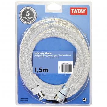 TATAY Manguera de Ducha Loop Reforzado, 1.5M, Flexo de PVC, Rosca Universal G 1/2, Gris Blanco