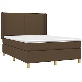 Cama Box Spring con Colchón, Luces LED, Tela Marrón Oscuro, 140x190 cm