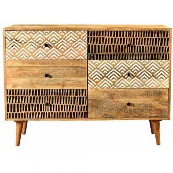 Cómoda de Madera Rendez-Vous Déco con 6 Cajones y Motivos Decorativos