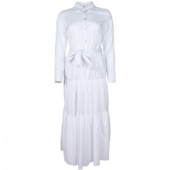 Alpha Studio White Cotton Dress - IT40|S, Shirt Dresses, female, White, Size: XS Long chemisier dress with ruffles and button closure
