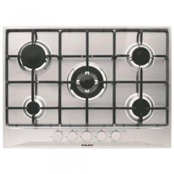 Placa de Gas Glem GT755IX Inox 5 Fuegos 70 cm con Tripla Corona y Grillas en Acero Mate