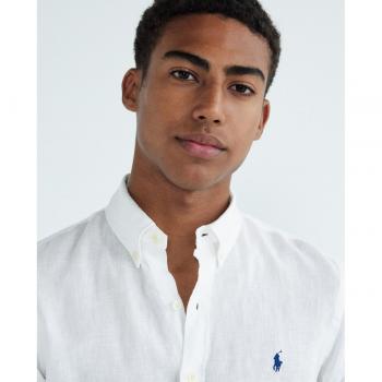 Ralph Lauren Slim Fit White Linen Polo Shirt for Men