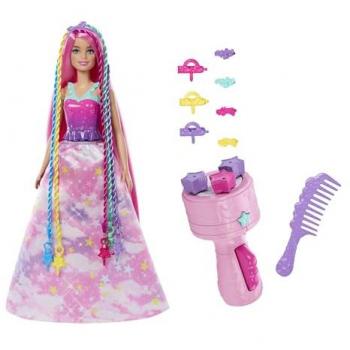 Muñeca Barbie Dreamtopia Estilo Giratorio con Pelo de Colores y Accesorios de Peinado