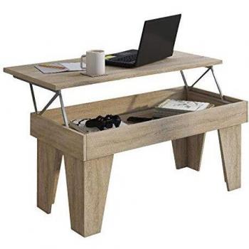 Skraut Home - Mesa de Centro Elevable - 45 x 92 x 50 cm - Mesa de Café con Almacenaje - Modelo KL - Alta Durabilidad - Fácil Montaje - Acabado Madera - Roble
