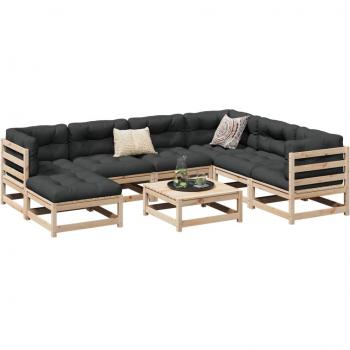8-Piece Outdoor Sofa Set with Cushions, Solid Pine Wood