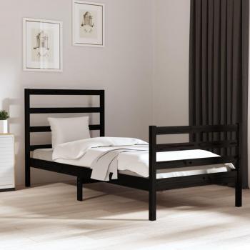 Cama de madera de pino gris negro 90x200 cm con estructura de cama maciza de pino negra