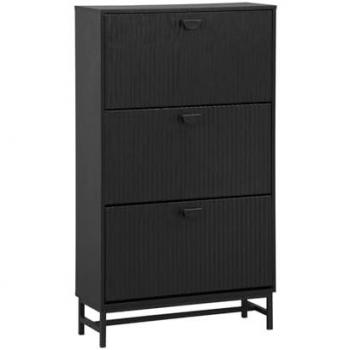 Mueble Zapatero Contemporáneo de 3 Puertas Acanaladas en Negro para 18 Pares de Zapatos