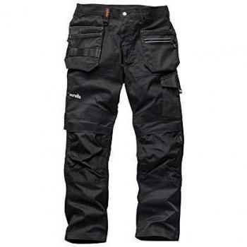 Pantalón de trabajo Scruffs Trade Flex para Hombre, color negro, Talla 36, pierna 30 pulgadas, mezcla de algodón y poliéster