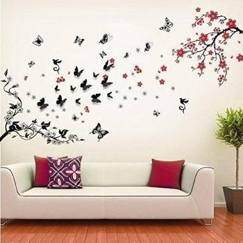 WALPLUS WS5034 Paquete Combo de Capullo, Flor, más WS5036, zarza Negra 3D Adhesivo Mural de Mariposas, Multicolor
