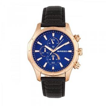 Breed Lacroix Men's Chronograph Leather Watch - Blue/Dark Brown/Rose Gold