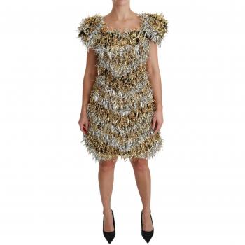 Dolce & Gabbana Silver Gold Sheath Mini Shift Gown Dress - IT40|S, Party Dresses, female, Gray, Size: XS Luxury Metallic Sheath Mini Dress
