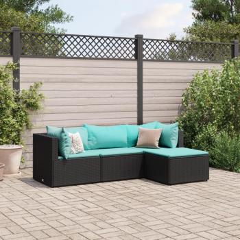 4-Piece Black Poly Rattan Garden Lounge Set with Cushions