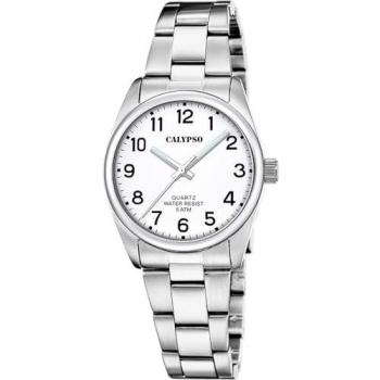 Reloj Calypso Basic K5863/1 Blanco Mujer, Caja de Acero Inoxidable 316L Plateado