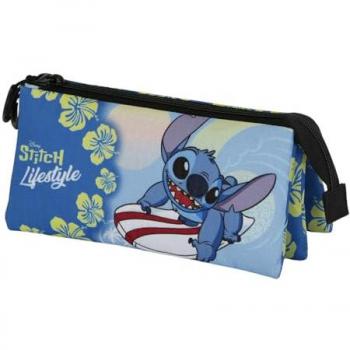 Estuche portatodo triple Lilo y Stitch lifestyle Disney Karactermania azul 5x23x10 cm