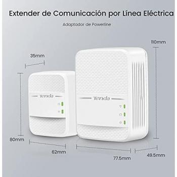 Tenda PH5 KIT AV1000 Gigabit Powerline Adapter Kit with Wi-Fi, 1000 Mbit/s per LAN, 300 Mbit/s WiFi, Compatible With Other Adapter Brands, Set of 2 White PH10
