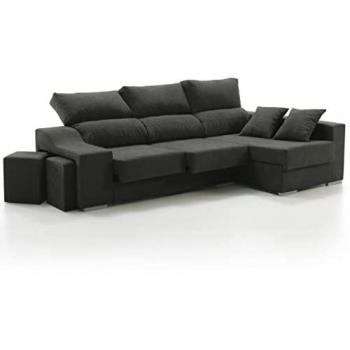 Sofá Chaise Longue Esquinero Loki Derecha 4 Plazas Negro Tejido Desenfundable con Sistema de Limpieza Acualine y Arcón