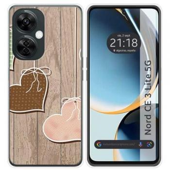 Funda de Silicona para Oneplus Nord CE 3 Lite 5G con Diseño de Corazones y Madera