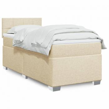 Cama box spring con colchón de muelles en tela color crema 90x200 cm