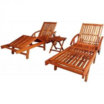 vidaXL Sun Loungers 2 pcs with Table Solid Acacia Wood