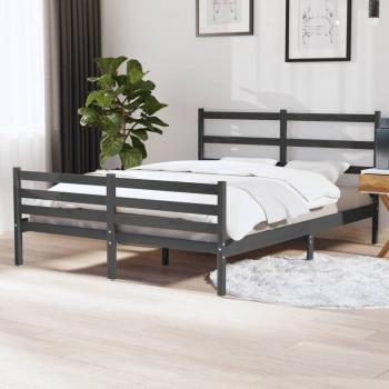 Cama de pino de madera maciza gris 140x190 cm
