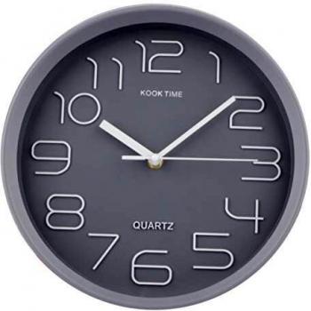 KOOK TIME Reloj Pared Redondo Moderno para Cocina o Salon con segundero Continuo silencioso, plástico y Cristal,