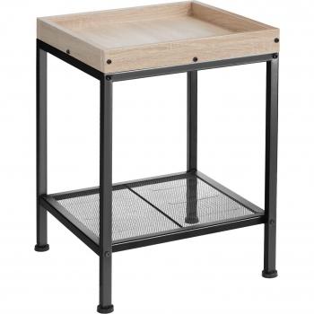 Mesa auxiliar rectangular Rochester 41,5 x 41 x 56 cm | Diseño industrial rústico | Estante superior en forma de bandeja con reborde | Tablero MDF veteado con protector de melamina | Firme armaz