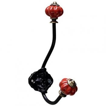 NIKKY HOME Pared Gancho de la suspensión con la Calabaza de cerámica Escudo de Metal Rack Pack de 2, Rose-carmín
