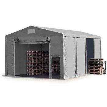 Carpa almacén Toolport 8x8 m, altura lateral 4 m, puerta levadiza, PVC 850 n, color gris, 100% impermeable