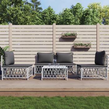 5-Piece White Steel Garden Lounge Set with Cushions