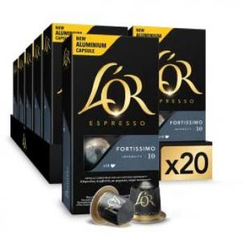 L'Or Espresso Café Fortissimo Intensidad 10 - 200 cápsulas de aluminio compatibles con máquinas Nespresso (20 paquetes de 10 cápsulas)