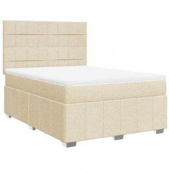 Cama Box Spring con Colchón de Tela Color Crema 140x190 cm