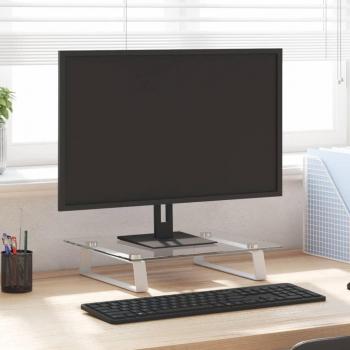vidaXL Monitor Stand - White, 40x35x8 cm, Tempered Glass and Metal