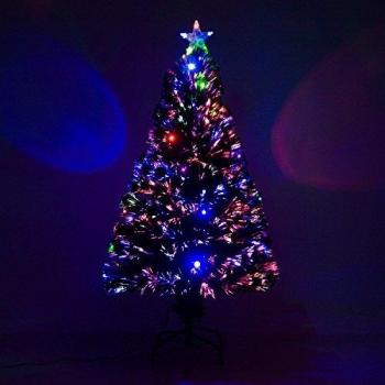 Árbol de Navidad Artificial Luminoso 120 cm con Fibra Óptica y LED Multicolor + Soporte de Pie 130 Ramas Estrella Brillante Verde