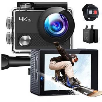 Cámara de Acción, Wi-Fi Ultra HD 4K, Cámara Subacuática 30M con Control Remoto, EIS, 2 Baterías, Vídeo en Bucle, Time Lapse, Soporte 32G-64G