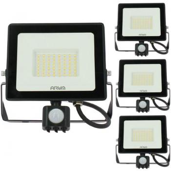 Set de 4 Proyectores LED 50W con Detector de Movimiento Negro IP65 Temperatura de Color 4000K Blanco Neutro