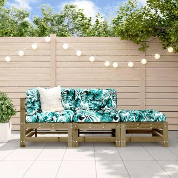 Conjunto de sofás de jardín 3 piezas con cojines de madera de pino sumergido marrón
