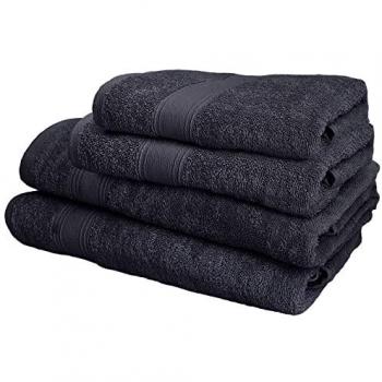 Juego de 4 Toallas de Baño 100% Algodón Gris Oscuro - Incluye 2 toallas de lavabo (50x90 cm) y 2 toallas de ducha (70x140 cm), con un gramaje