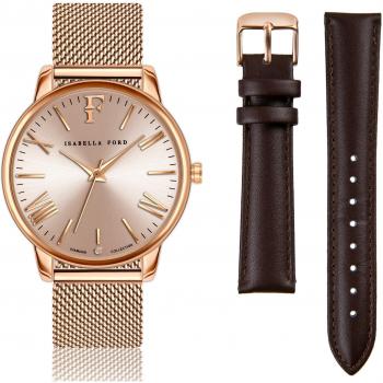 Isabella Ford Scarlett Women's Watch and Bracelet - Rose Gold Sunray - 38 mm