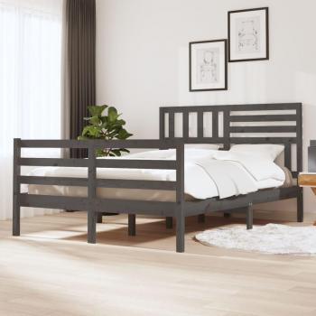 Estructura de cama doble de madera maciza gris 135x190 cm