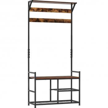 Perchero de Pie con Zapatero Estilo Industrial 84x34,5x180 cm Negro Marrón