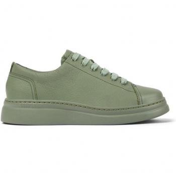 Zapatillas de piel de mujer lisas con cordones en verde