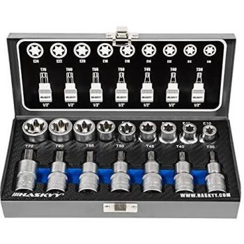 Juego de llaves de vaso I Juego de puntas multiusos Torx I T30-T70 55mm de largo I E10-E20 39mm de largo