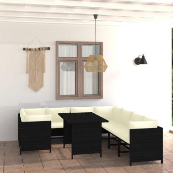 9-Piece Black Poly Rattan Garden Lounge Set with Cushions