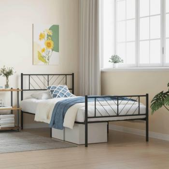 Black Metal Bed Frame with Headboard and Footboard, 100x200 cm