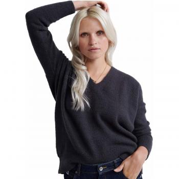 Superdry Isabelle Slouch Vee Knit - Jersey para Mujer Charcoal Grau Medium
