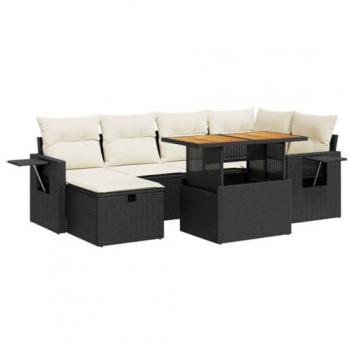 8-Piece Black Poly Rattan Garden Sofa Set with Cushions