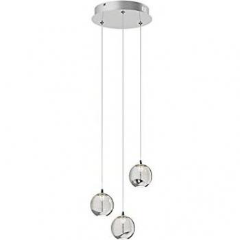 Lucande Lámpara colgante LED Hayley, 3 luces, color cromo, cristal transparente, moderna, hecha de vidrio para salón y comedor