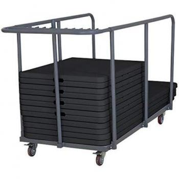 Juego de 18 mesas plegables negras de 180 cm con carrito de transporte